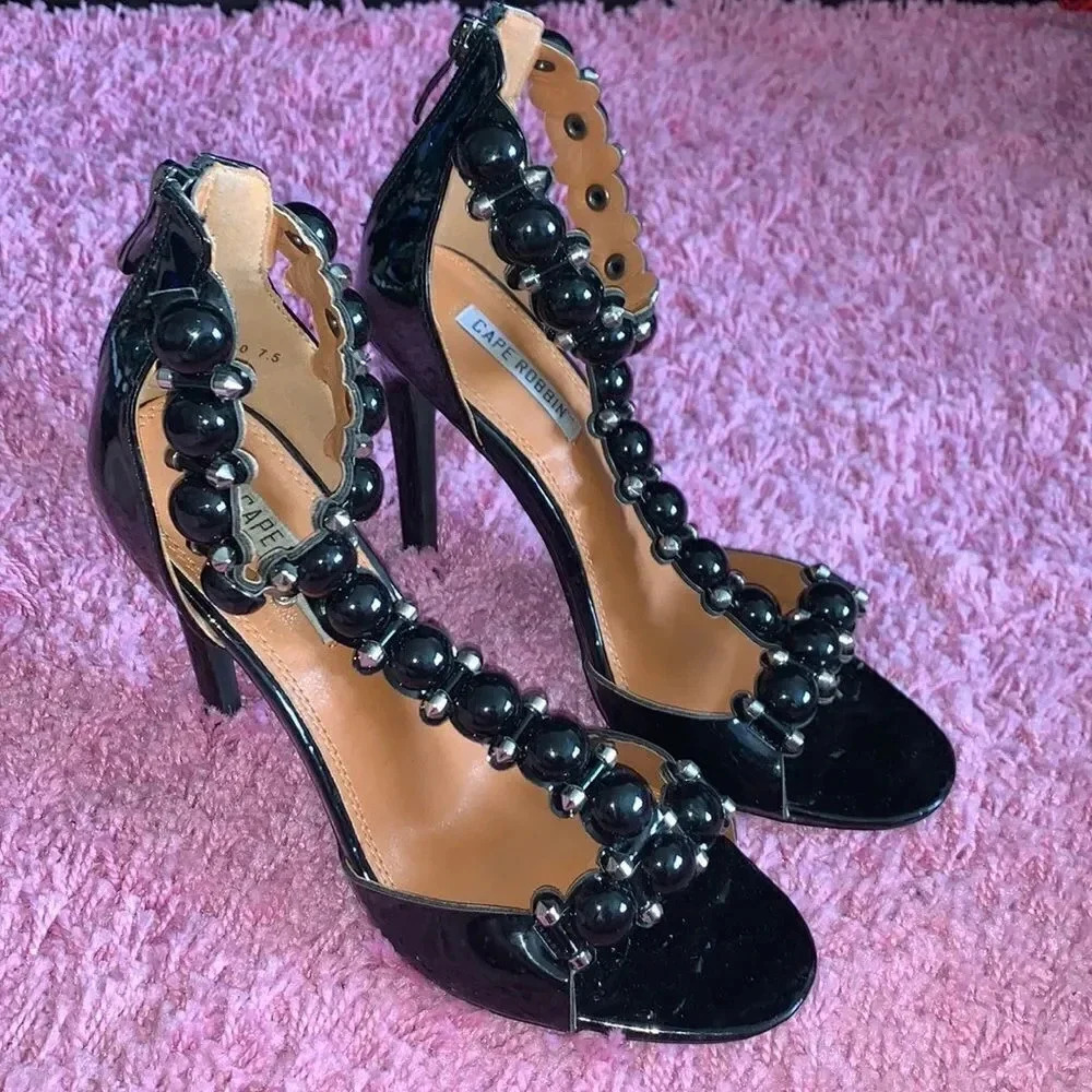Cape Robbin Beaded Black Strapped Heels Size 7.5 - Picture 1 of 6